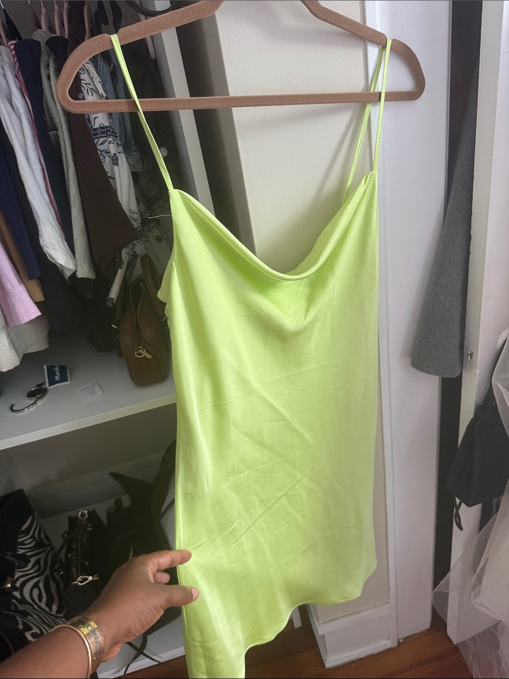 Women's Fun Summer Neon Lime Slip Dress - Lightweight Spaghetti Strap